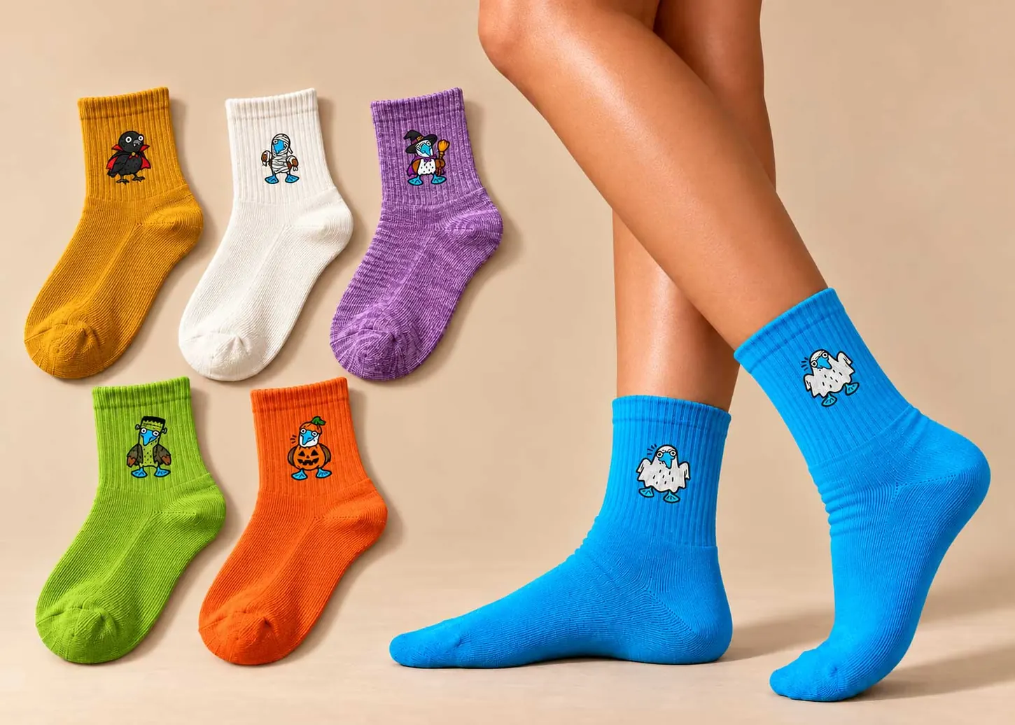 Set de tobilleras de Halloween y tobillera celeste en uso
