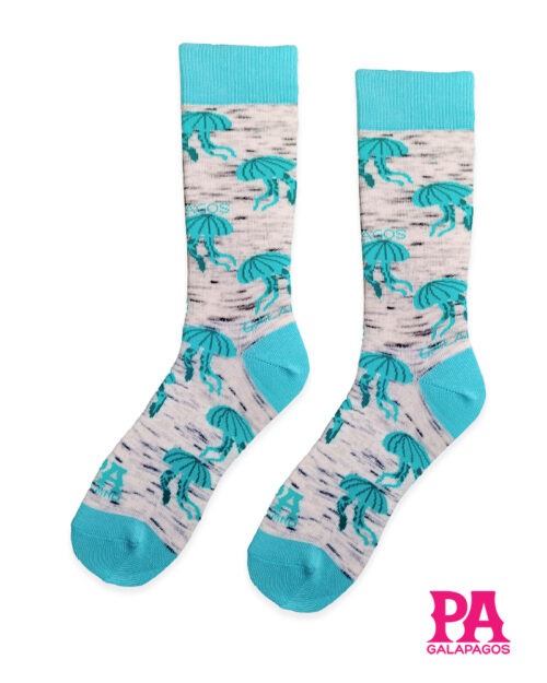 Medusas turquesas fondo blanco con rayas