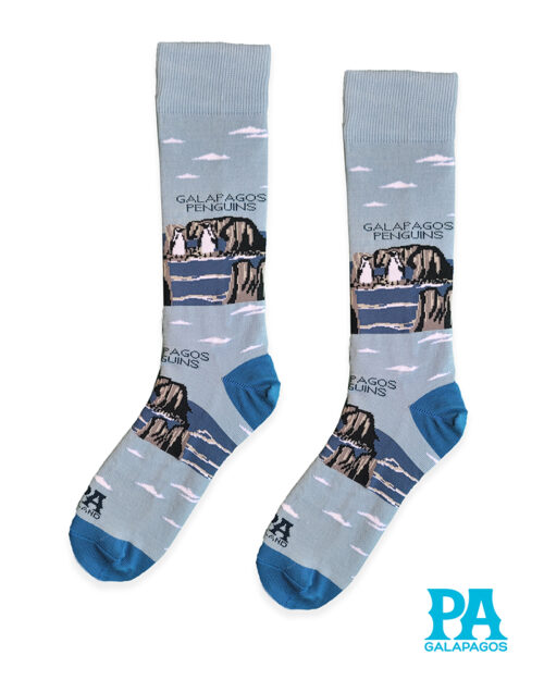 Pinguinos en olas fondo azul