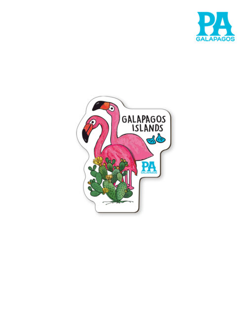 Imán De Pareja De Flamingos Con Opuntia De Galápagos