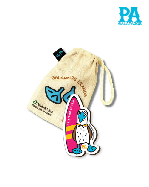 Imán Encapsulado De Piquero De Patas Azules Con Tabla De Surf Color Fucsia