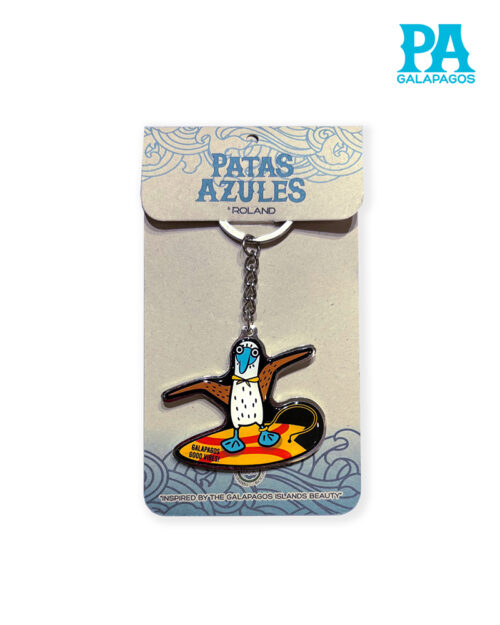 Llavero Con Piquero Patas Azules En Tabla De Surf