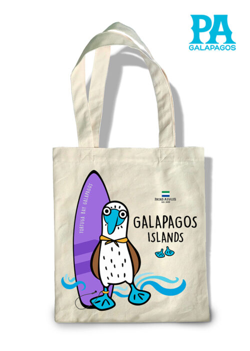Tote Bag Con Piquero Patas Azules Y Tabla De Surf Morada