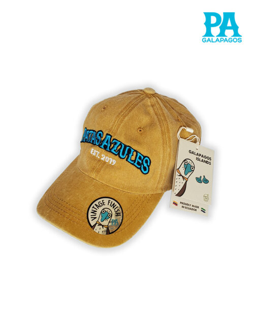 Gorra Estilo Vintage Descolorida Con Bordado Patas Azules Mostaza