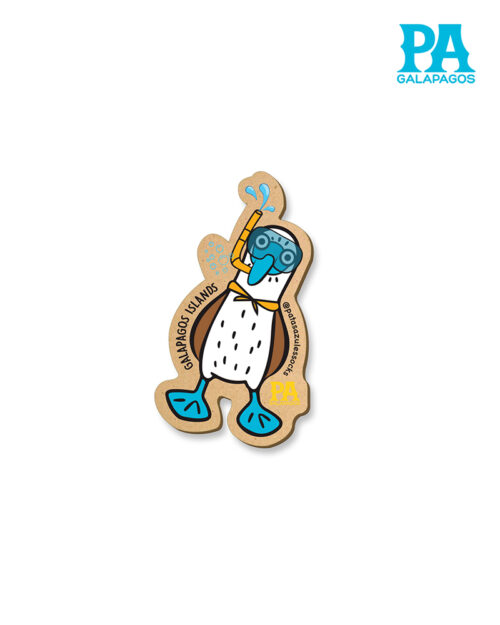 Imán mdf piquero de patas azules con máscara de snorkel