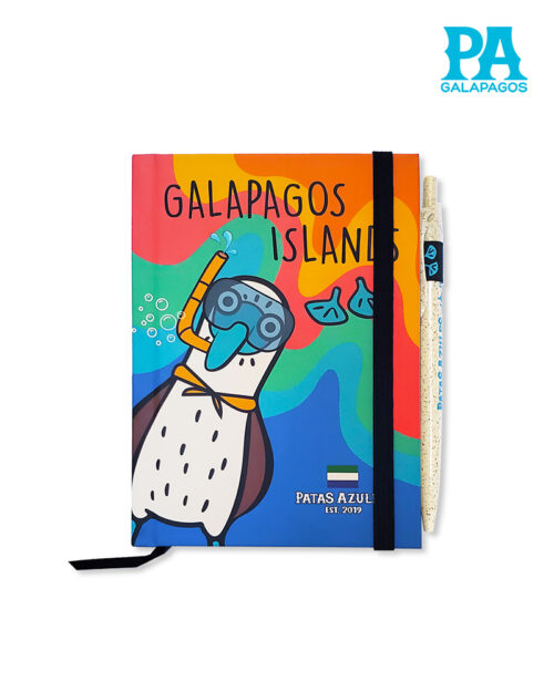 Libreta Con Olas De Colores Y Piquero Patas Azules Con Máscara De Snorkel