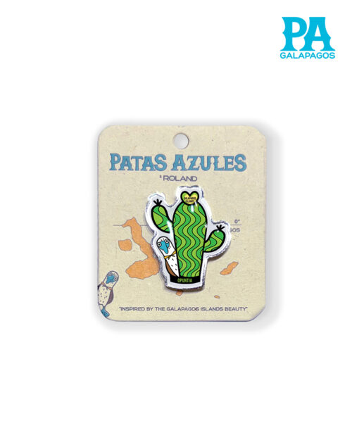 Pin Metálico Plateado De Piquero De Patas Azules Detrás De Opuntia