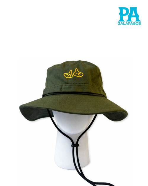 Sombrero Estilo Safari Explorador Verde Con Patas De Piquero Bordadas Y Cordón Ajustable