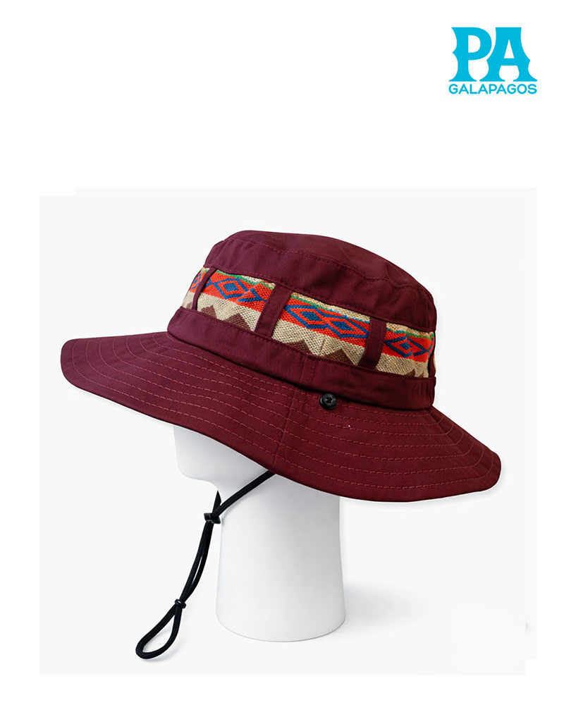 Sombrero Estilo Safari Andino Vino Con Patrón Tribal De Colores, Patas Azules De Piquero Bordadas Y Cordón Ajustable - Image 2