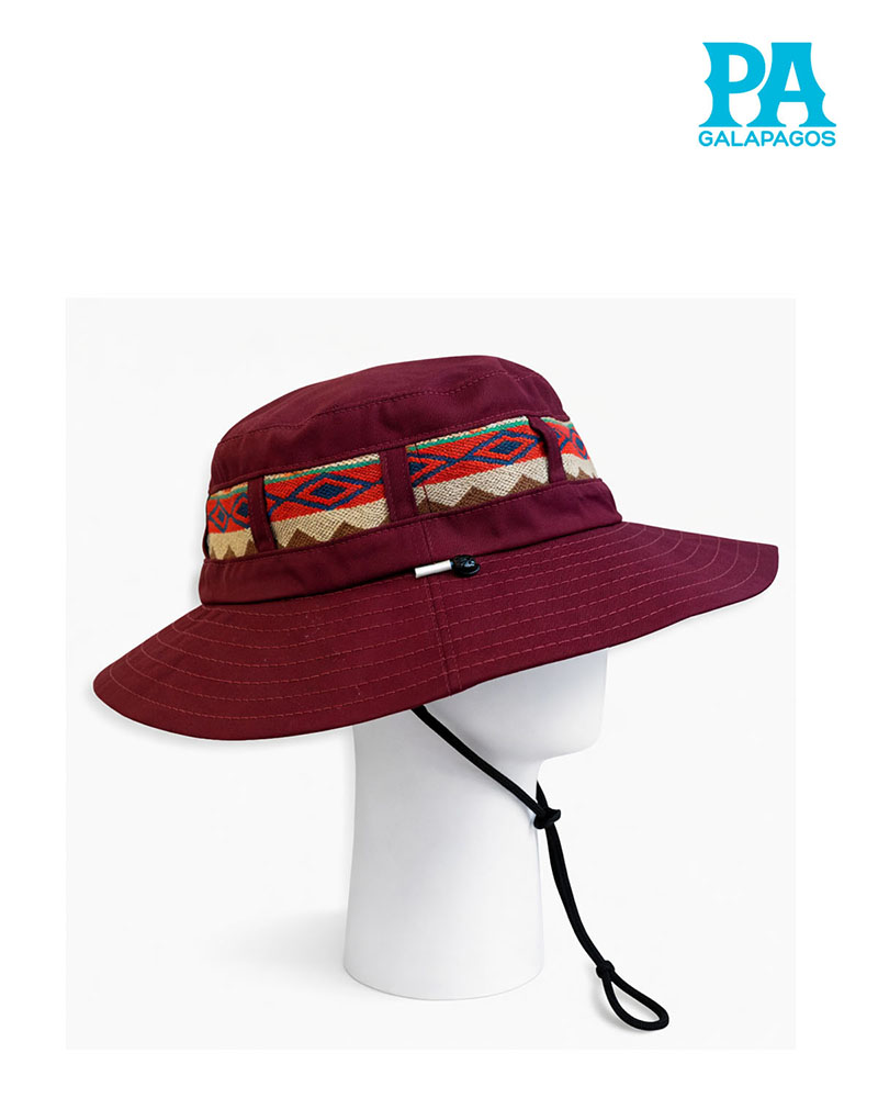 Sombrero Estilo Safari Andino Vino Con Patrón Tribal De Colores, Patas Azules De Piquero Bordadas Y Cordón Ajustable - Image 3