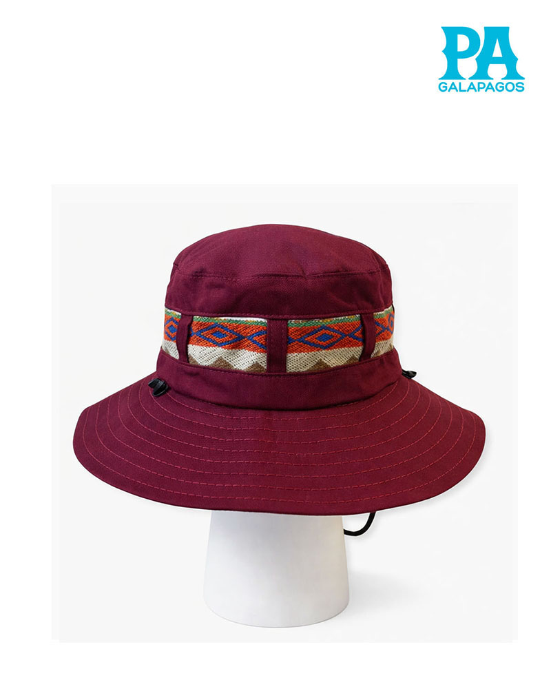 Sombrero Estilo Safari Andino Vino Con Patrón Tribal De Colores, Patas Azules De Piquero Bordadas Y Cordón Ajustable - Image 4