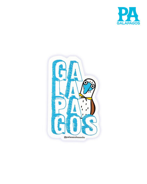 Sticker De Palabra Galápagos Celeste Con Blanco Y Piquero Patas Azules
