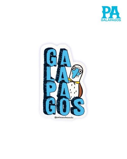 Sticker De Palabra Galápagos Celeste Con Negro Y Piquero Patas Azules