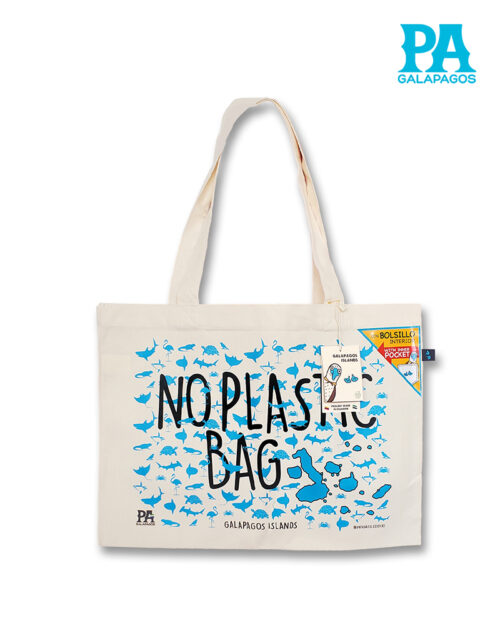 Tote Bag Horizontal Con Frase No Plastic Bag Y Mapa De Las Islas Color Celeste