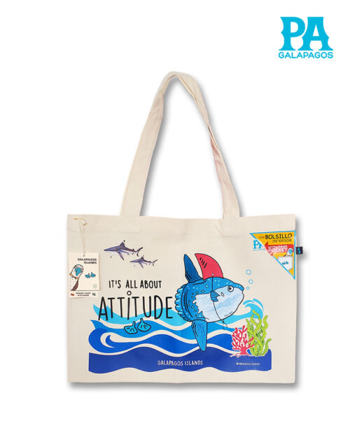 Tote Bag Horizontal Con Pez Mola De Galápagos Y Frase It's All About Attitude