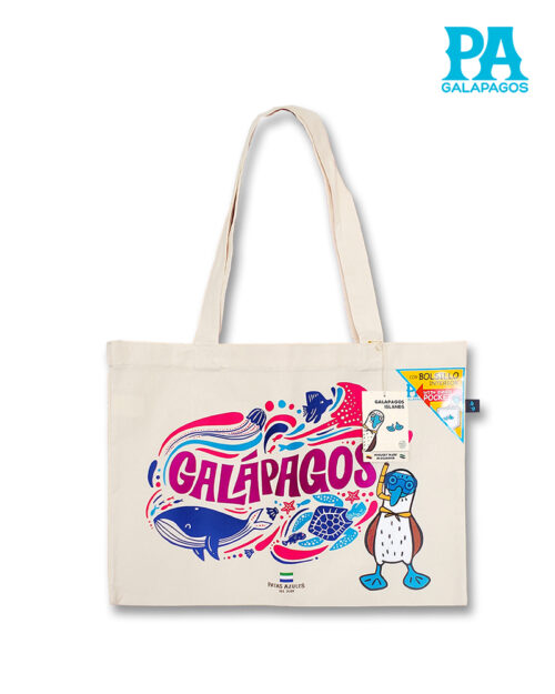 Tote Bag Horizontal Con Piquero Con Máscara De Snorkel Y Animales Marinos De Galápagos De Colores