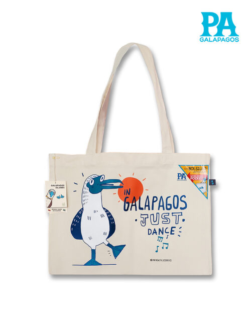 Tote Bag Horizontal Con Piquero Patas Azules Bailando Y Frase In Galapagos Just Dance