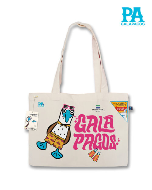 Tote Bag Horizontal Con Piquero Patas Azules Con Máscara De Snorkel Y Galápagos Fucsia