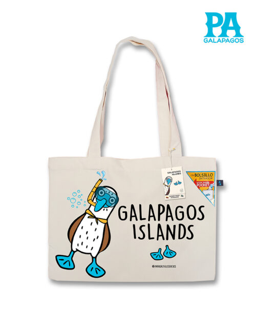 Tote Bag Horizontal Con Piquero Patas Azules Con Máscara De Snorkel Y Galapagos Islands