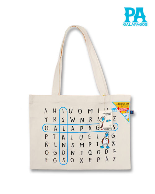 Tote Bag Horizontal Con Sopa De Letras Galapagos Islands Y Piquero Patas Azules