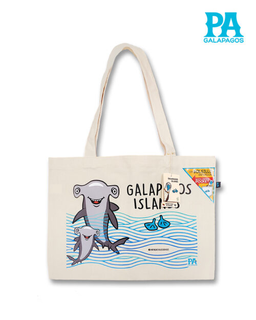 Tote Bag Horizontal Con Tiburones Martillo De Galápagos Y Olas Marinas