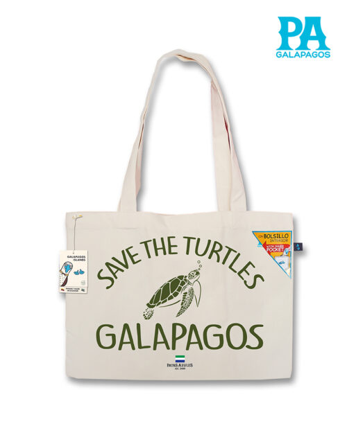Tote Bag Horizontal Con Tortuga Marina De Galápagos Y Frase Save The Turtles