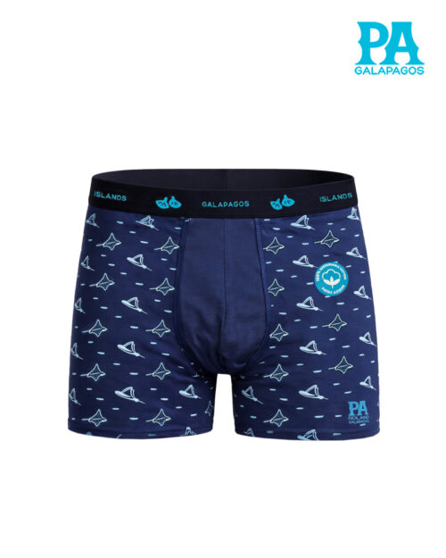 Boxer De Algodón Con Elástico En Cintura Azul Con Patrón De Mantarrayas