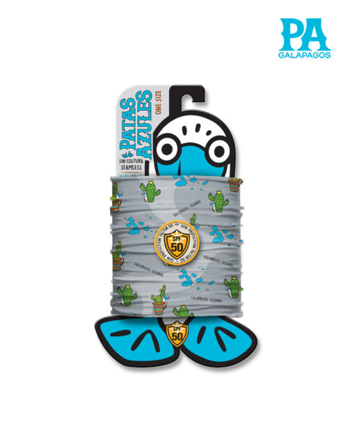 Buff De Piquero Patas Azules Con Cactus Fondo Gris B114
