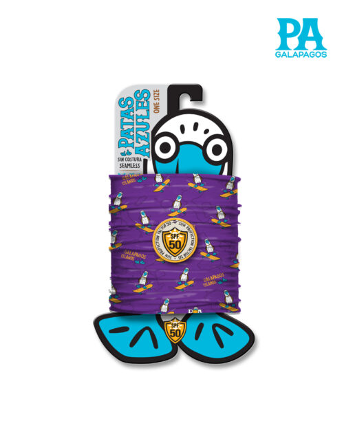 Buff De Piquero Patas Azules Con Patineta Amarilla Fondo Morado B107