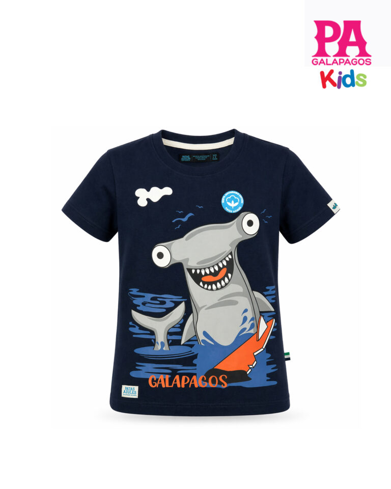 Camiseta Azul Con Tiburón Martillo Galapagos Islands