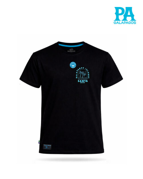 Camiseta Negra Con Frase Santa Cruz Y Palmeras Celestes