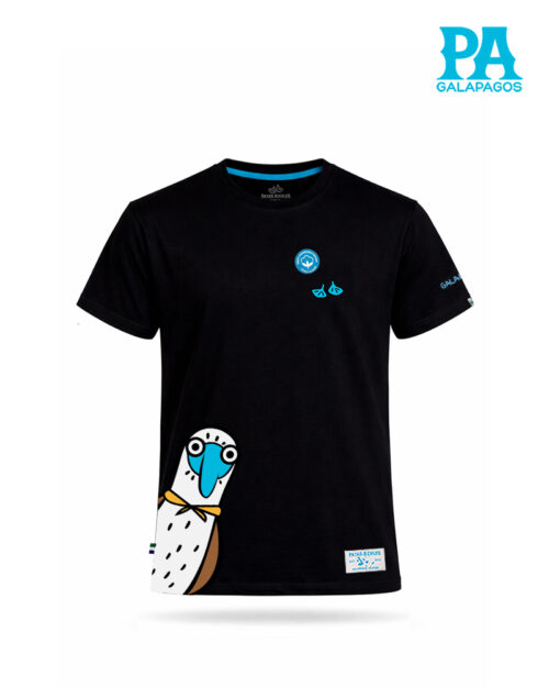 Camiseta Negra Con Piquero Patas Azules Saliendo De La Esquina