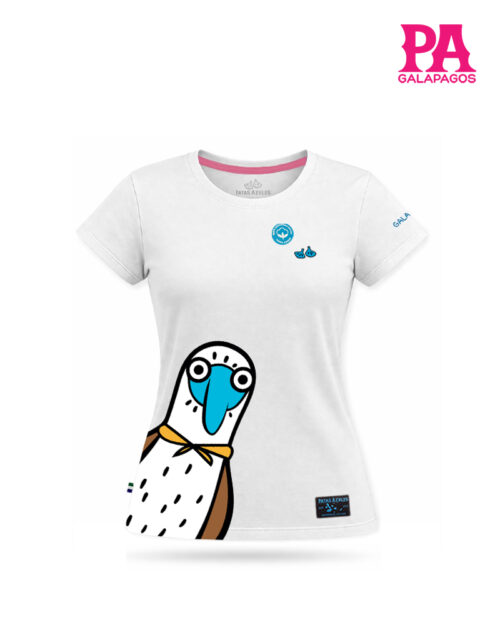 Camiseta Para Mujer Blanca Con Piquero Saliendo De La Esquina
