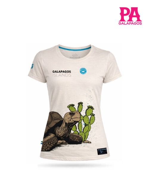 Camiseta Para Mujer Color Crudo Con Tortuga Gigante De Galápagos E Iguanas Terrestres