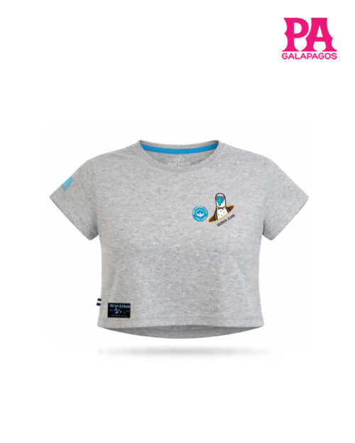 Crop Top Gris Jaspe Con Piquero Patas Azules Dentro De Combi Color Menta