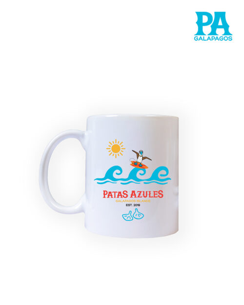 Taza Alta Cilíndrica Blanca Con Piquero Pastas Azules Surfeando En Galápagos