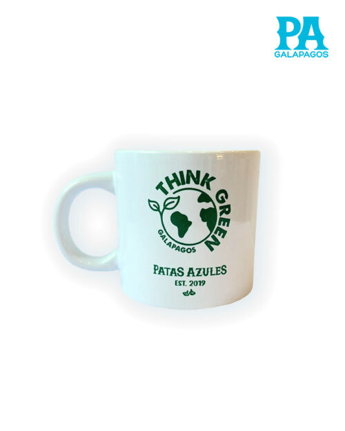 Taza Blanca Con Planeta Tierra Y Frase Think Green Galapagos