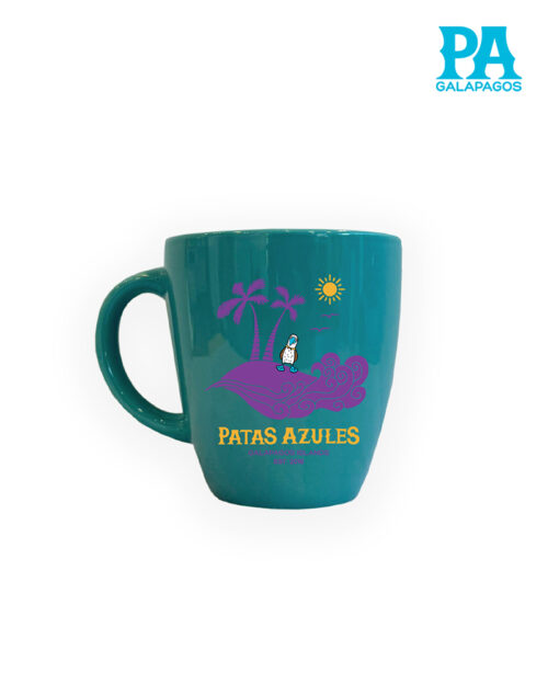 Taza Turquesa Con Palmeras Y Olas Moradas