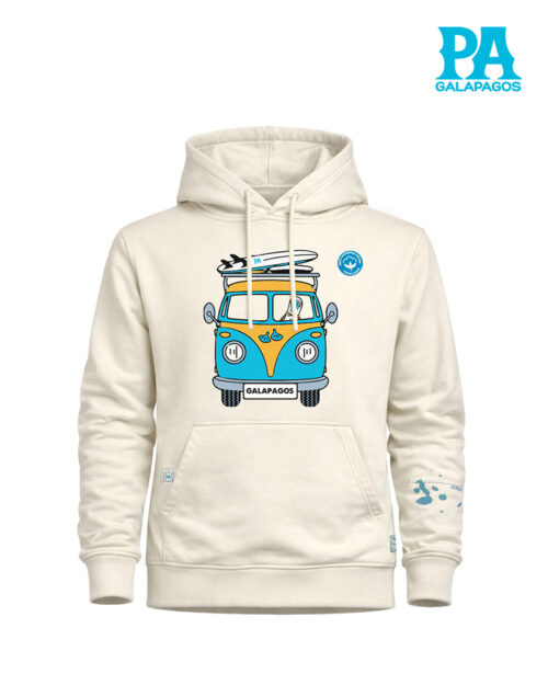 Hoodie Color Crema Con Combi Celeste Y Amarillo, Piquero Patas Azules Manejando