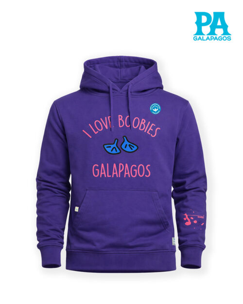 Hoodie Color Morado Con Frase I Love Boobies Galapagos En Rosado