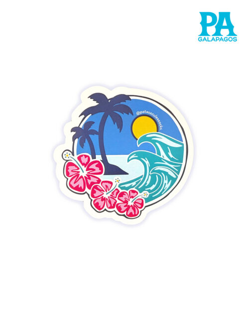 Sticker De Olas Y Flores En Atardecer De Playa En Galápagos