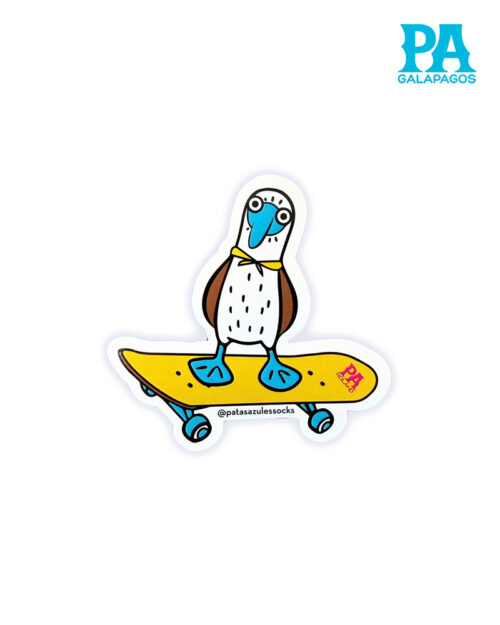 Sticker De Piquero De Patas Azules En Patineta Amarilla