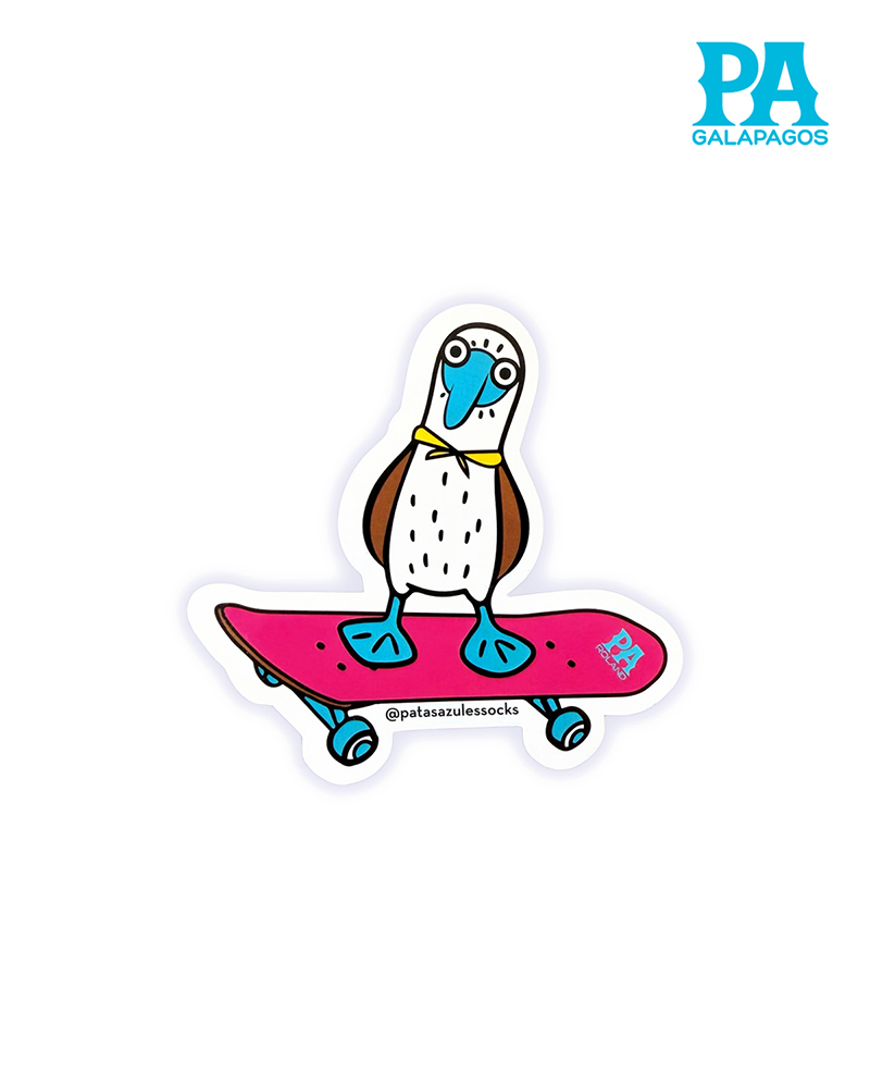 Sticker De Piquero De Patas Azules En Patineta Fucsia