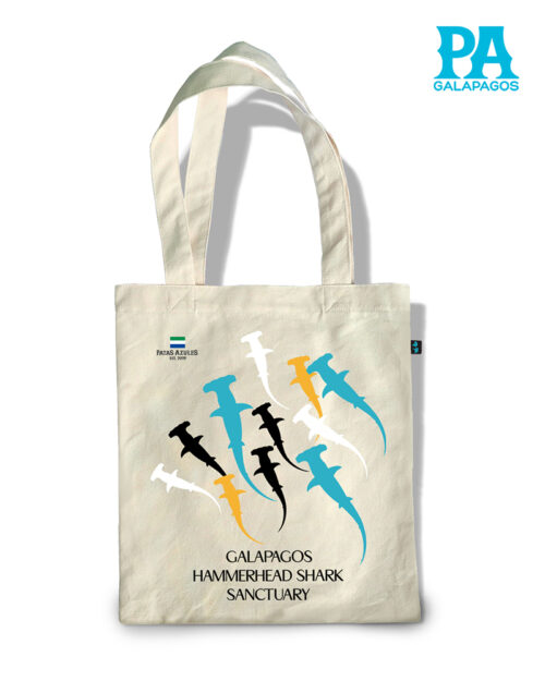 TOTE BAG CON TIBURONES MARTILLO DE GALÁPAGOS SANCTUARIO A COLORES