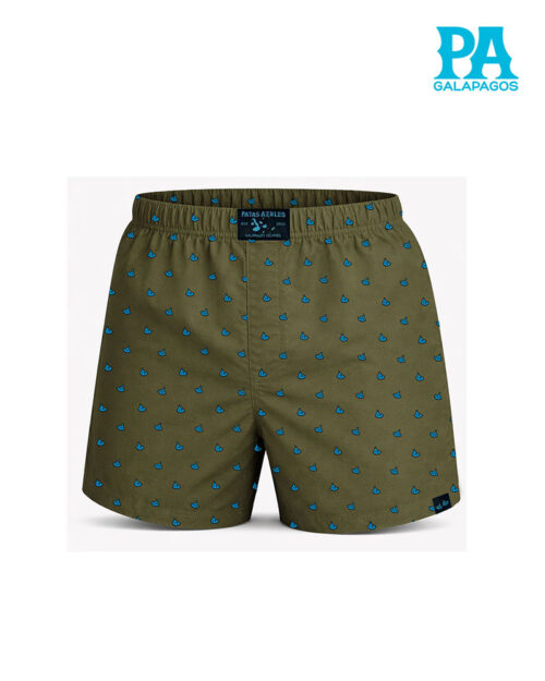 Boxer Verde Militar Con Patrón De Patas De Piquero Azules