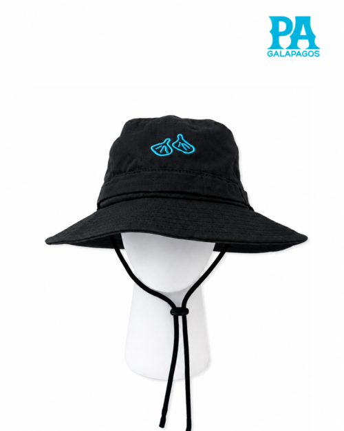 Sombrero Estilo Safari Explorador Negro Con Patas De Piquero Bordadas Y Cordón Ajustable